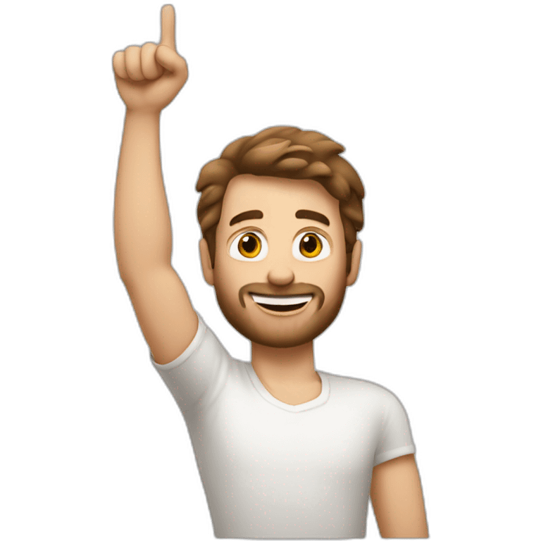 the white European man brown hair Celebrating with an arm up emoji