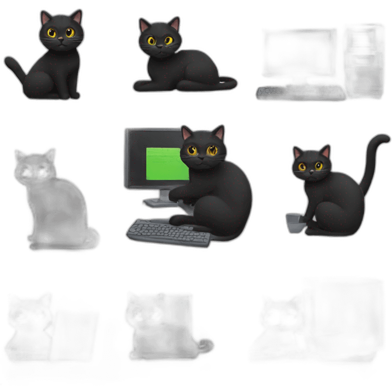 Black Cat working with a computer emoji