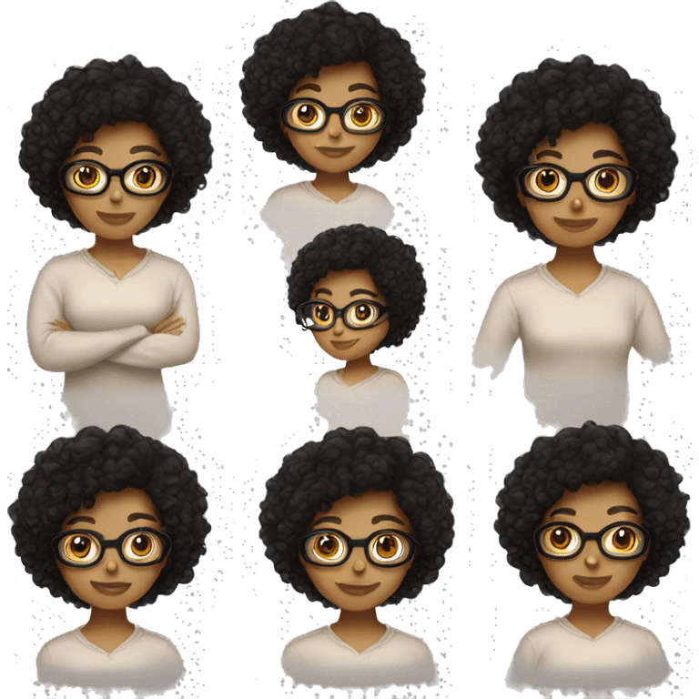 tan girl black curly hair with glasses cozy emoji