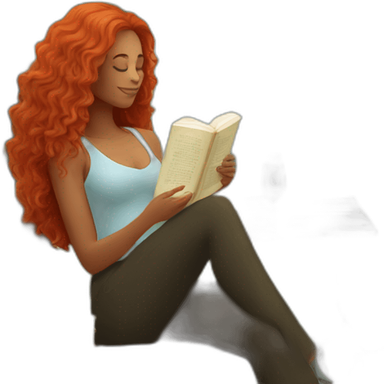 woman with long curly red hair reading a book with a glass of wine in a park emoji