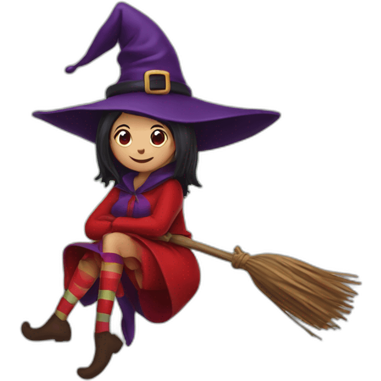 a witch upside down on a broomstick dressed in a Christmas suit emoji