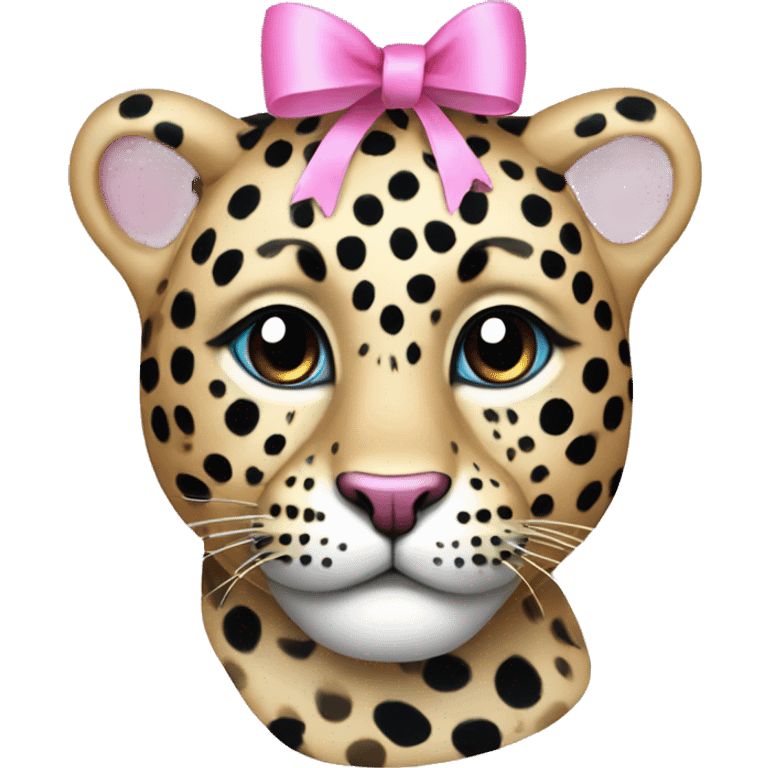  face leopard with black and blue spots with pink ribbon  emoji