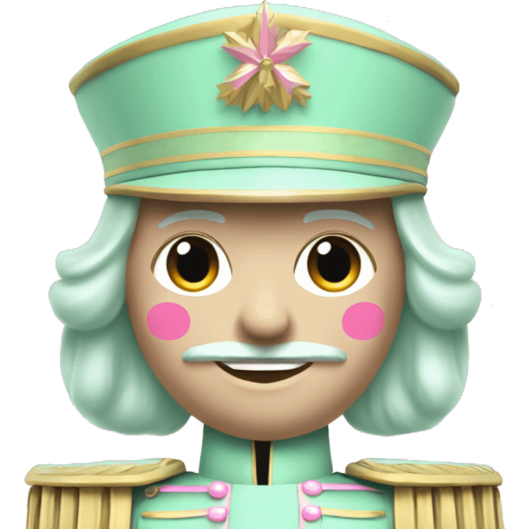 Realistic full body Caucasian pastel mint green and pink nutcracker soldier.  emoji