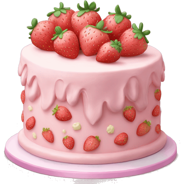 Light Pink strawberries and cream birthday cake  emoji