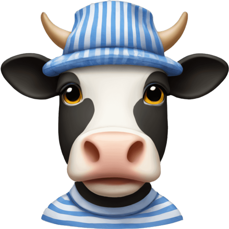 Cow in striped shirt hat emoji