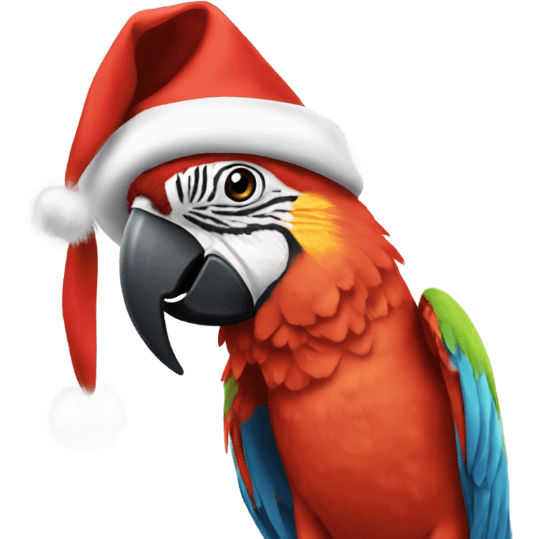 Macaw wearing a Christmas hat emoji