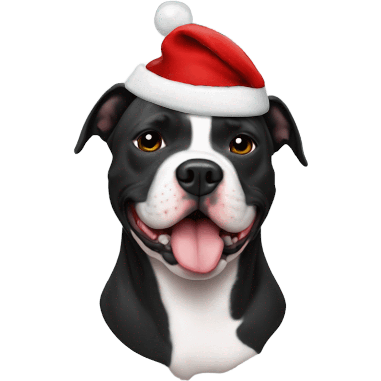 Black American staffordshire terrier with santa hat  emoji