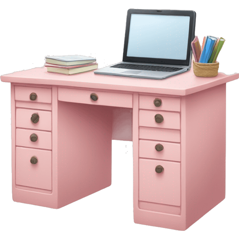 light pink desk with laptop and books  emoji