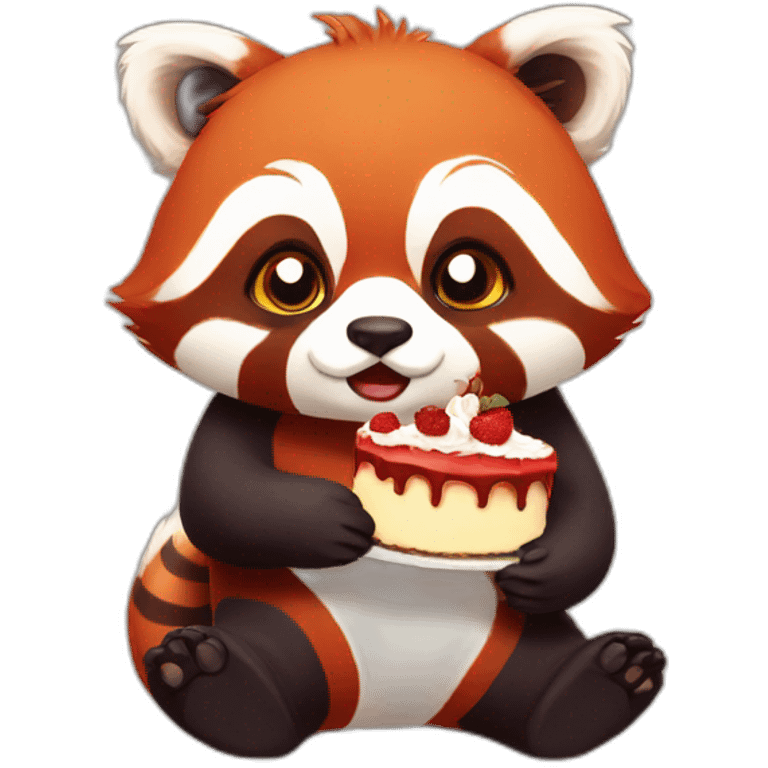 sad red panda sitting and eating cake emoji