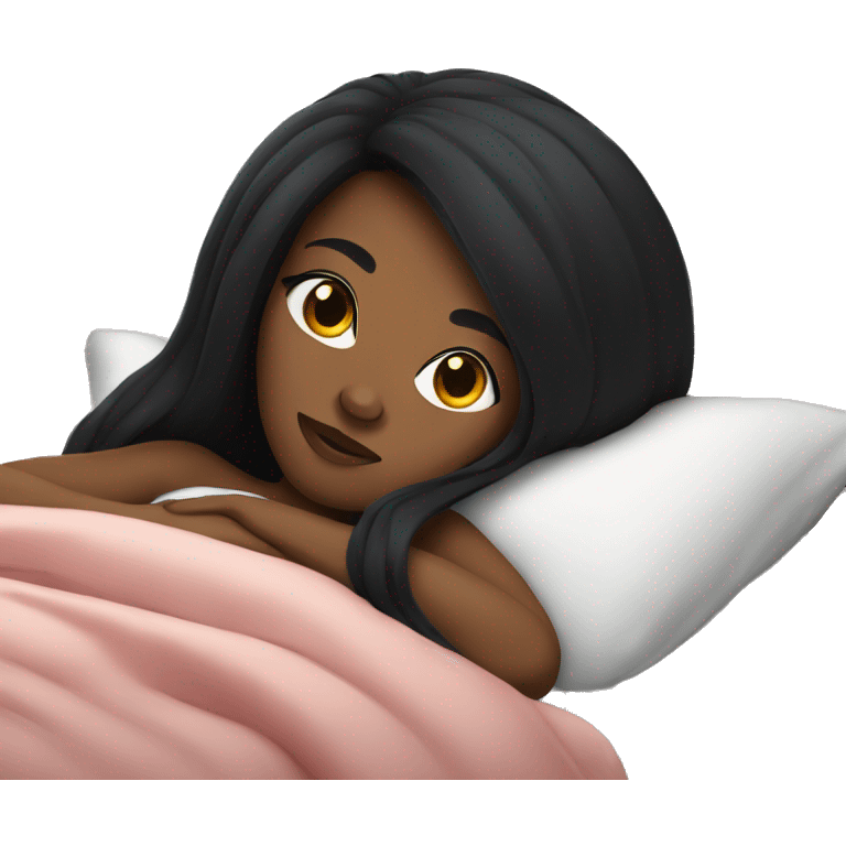 Black girl with long straight black hair in bed emoji