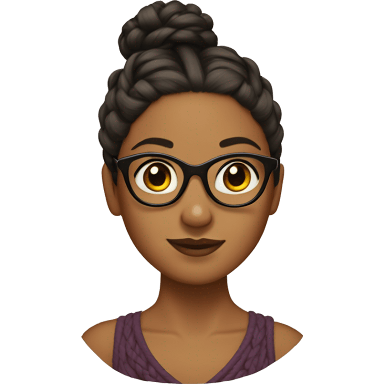 A brown girl with braided high bun  wearing glasses emoji