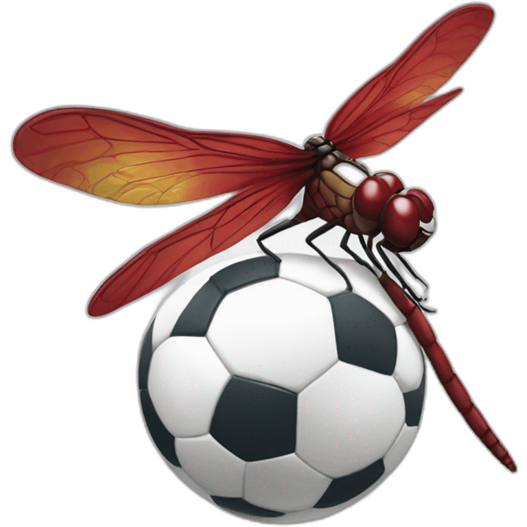 a maroon cartoon dragonfly kicking a soccer ball emoji