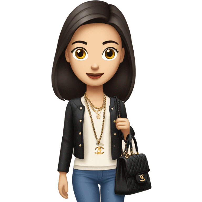 Brunette Chanel Asian Girl with Birkin bag and Chanel necklace emoji