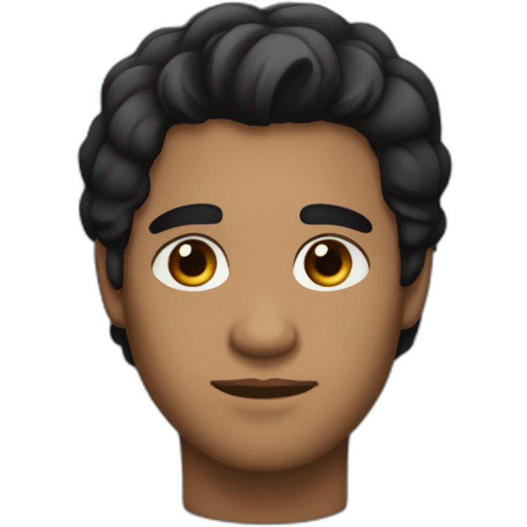 A dark-skinned man with medium-sized, sleepy eyes and soft, black hair of medium length emoji