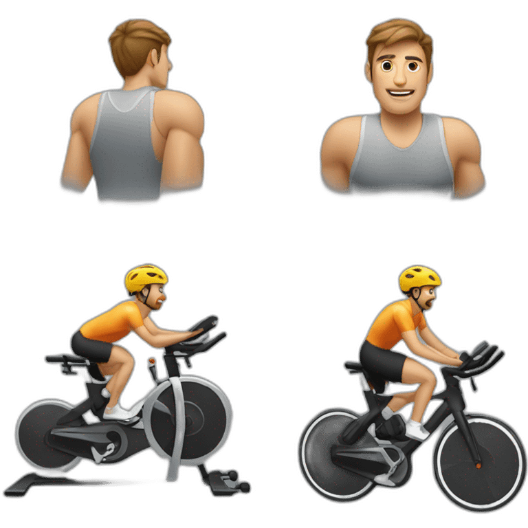 man riding stationary bike, peloton with screen emoji