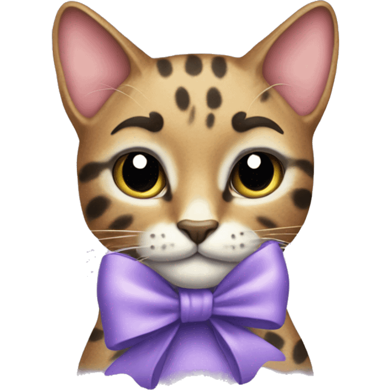 "The spotted cat with lavender in its hands and a bow on its head." emoji