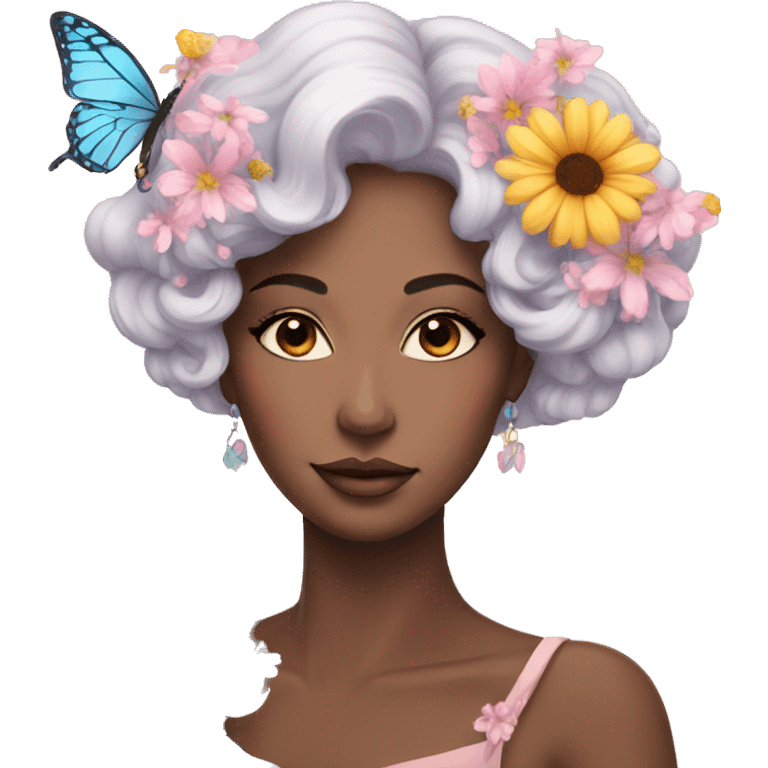 Gorgeous pastel lady with flowers and butterflies emoji