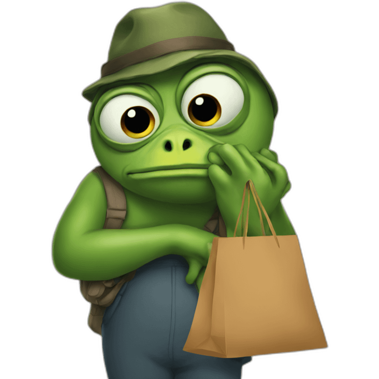 Pepe looking sad carrying bags  emoji