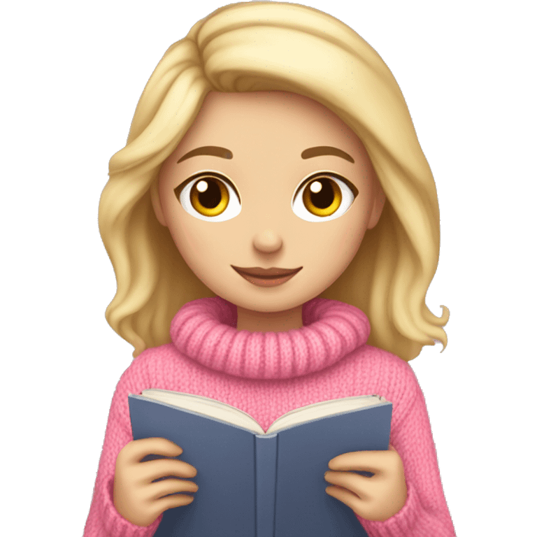 Pretty white girl with pink sweater reading cozy emoji