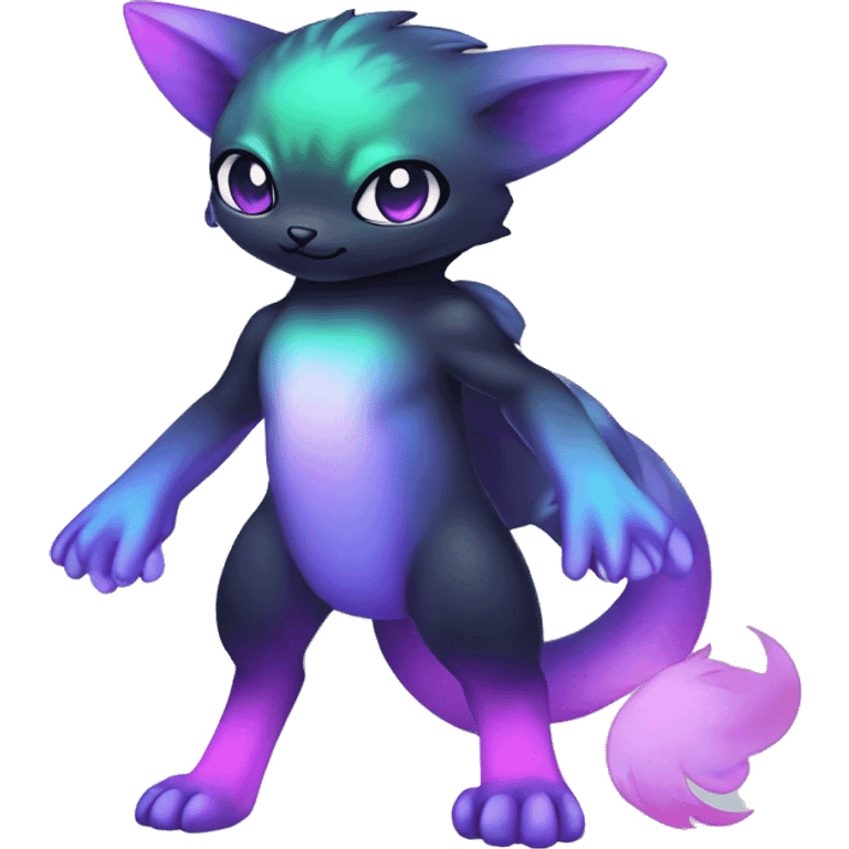 Cute cool black nebula fading green blue purple pink gradient animal hybrid Fakemon full body emoji