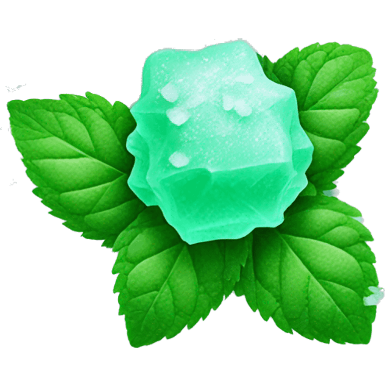 frozen mint with ice and snow on mint leaves emoji