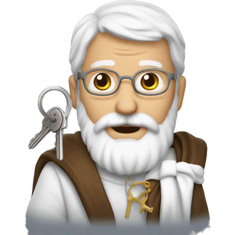 St. Peter with a white curly beard on his face and holding keys in his hands emoji