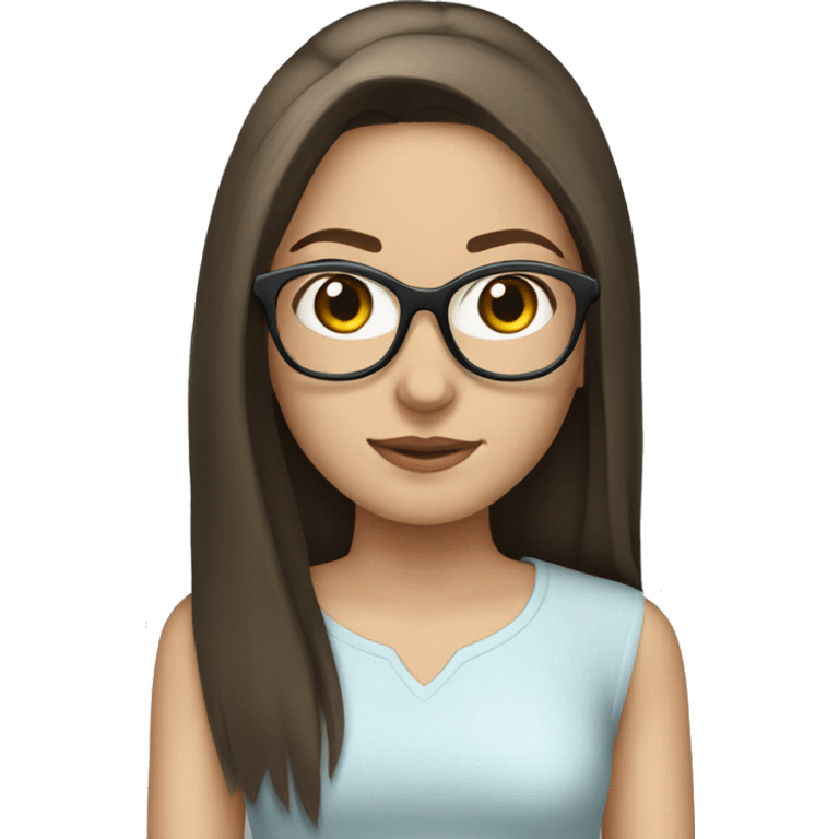 Brunette straight hair, transparent glasses, white-skinned girl emoji