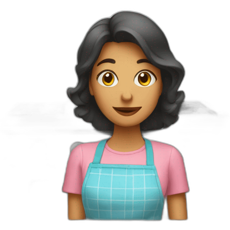 a woman with a kitchen potholder in front of an oven emoji