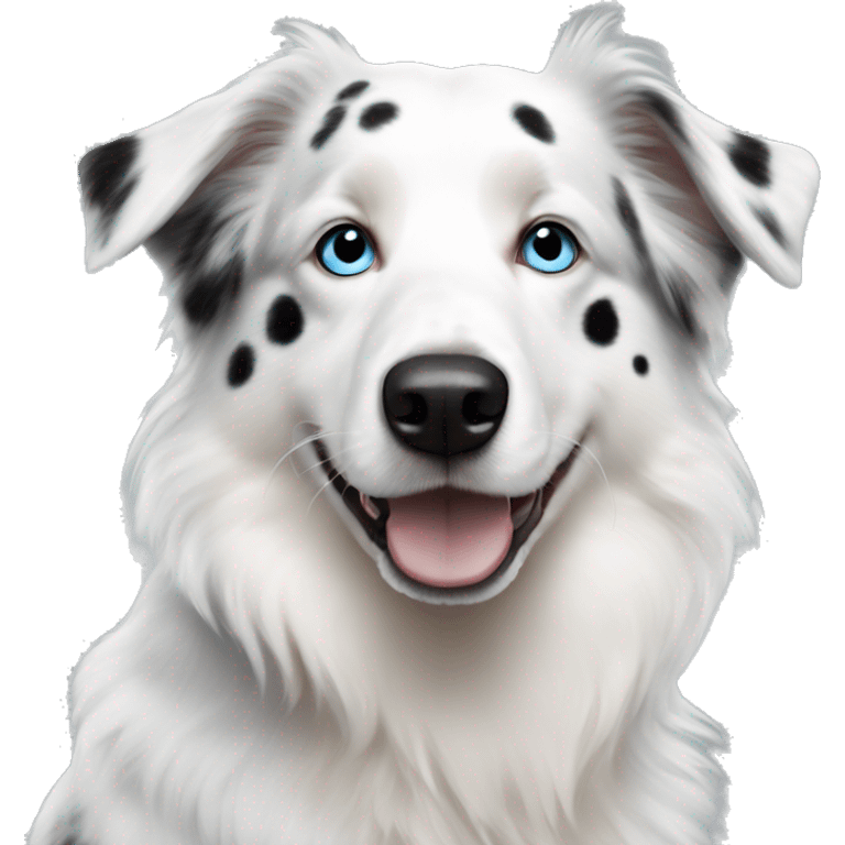 White Australian shepherd with black spots and blue eyes emoji