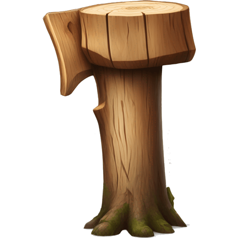 Realistic wood stump with axe sticking out of it emoji