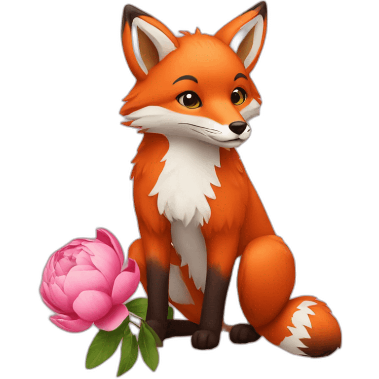 red fox with peony emoji