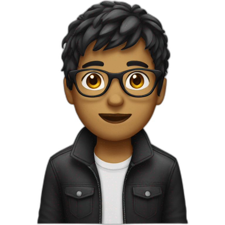 Boy with black glasses and bangs hair emoji