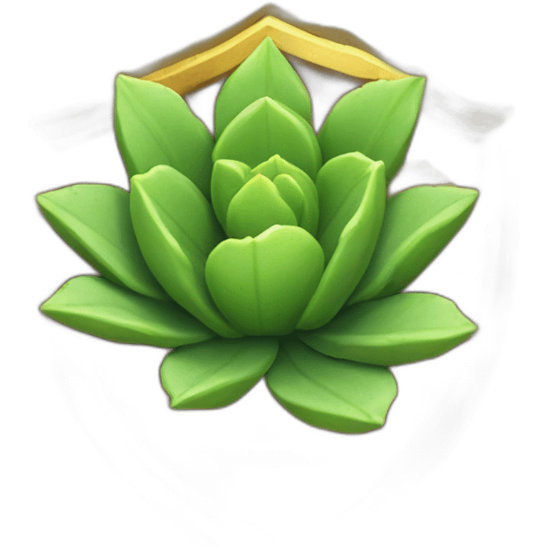 a succulent inside a shield with a golden border which has a ring of shrubbery around it emoji