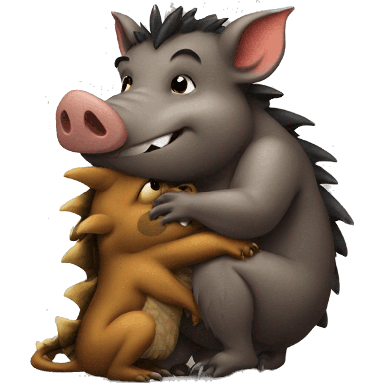 wild boar hugs dragon emoji