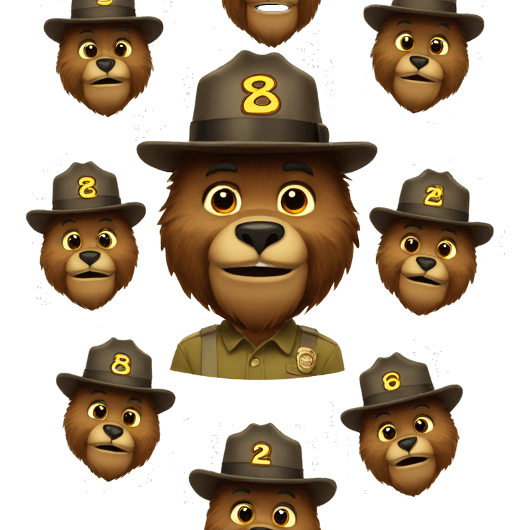 Smokey the bear wearing a hat with the number 28 emoji