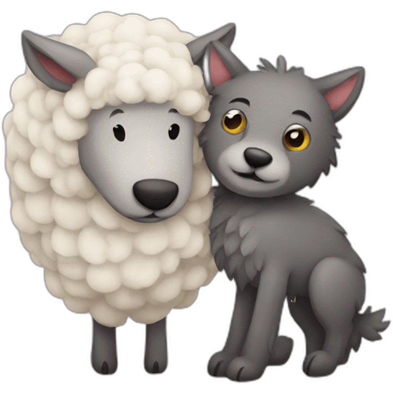 A wolf hugging a sheep emoji