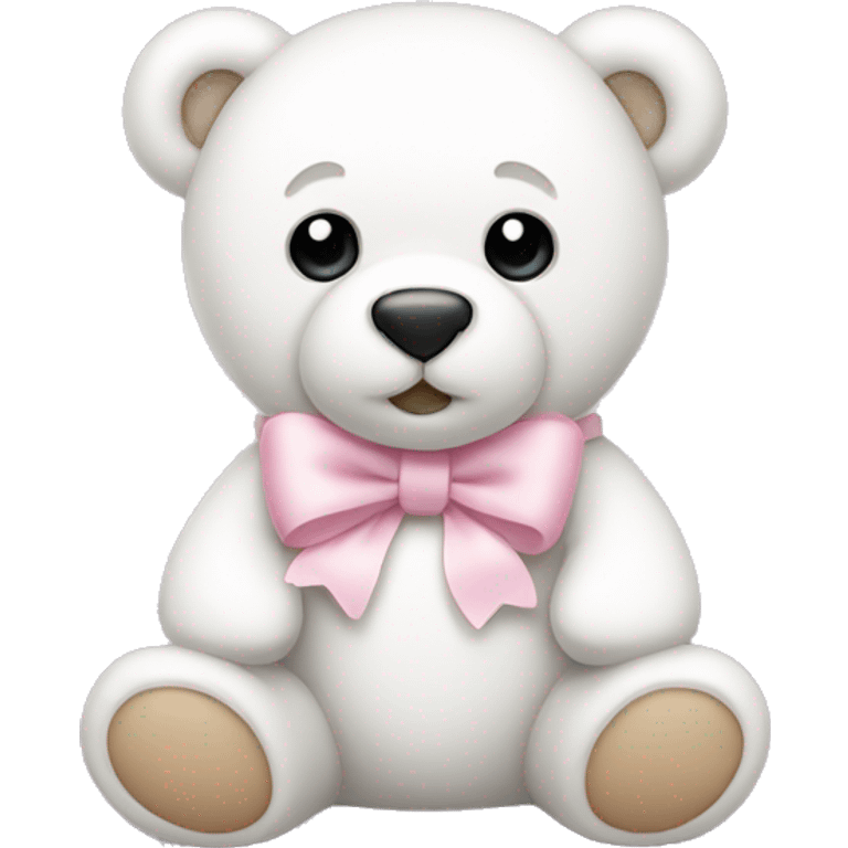 White teddy bear with light pink bow on the ear emoji