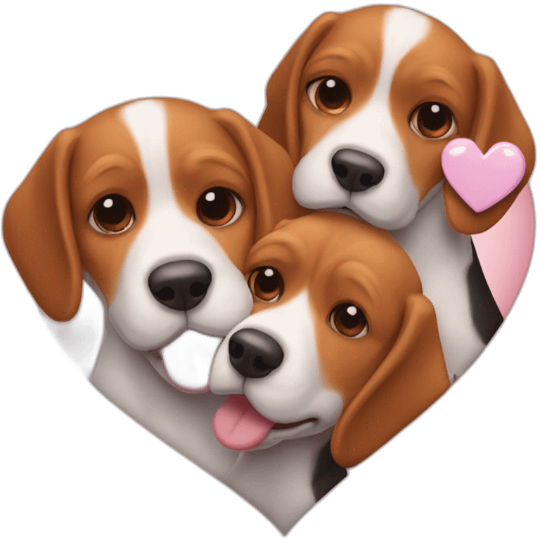 dos perros de raza Beagle apareándose con un fondo de un corazon emoji