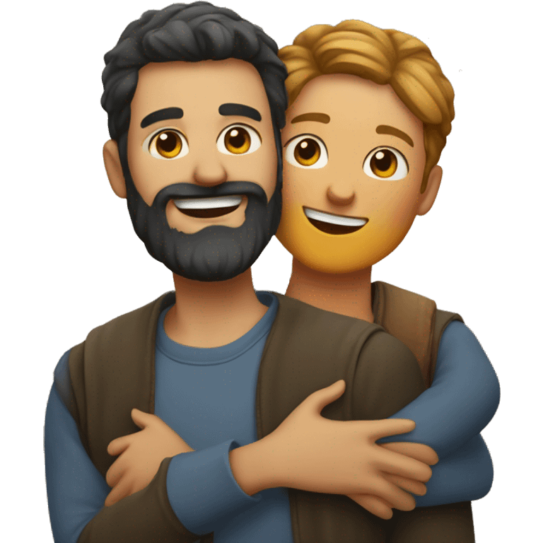 couple hug with warm smiles men with beard emoji