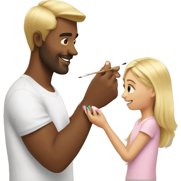 blonde daughter paints blonde dad's nails emoji