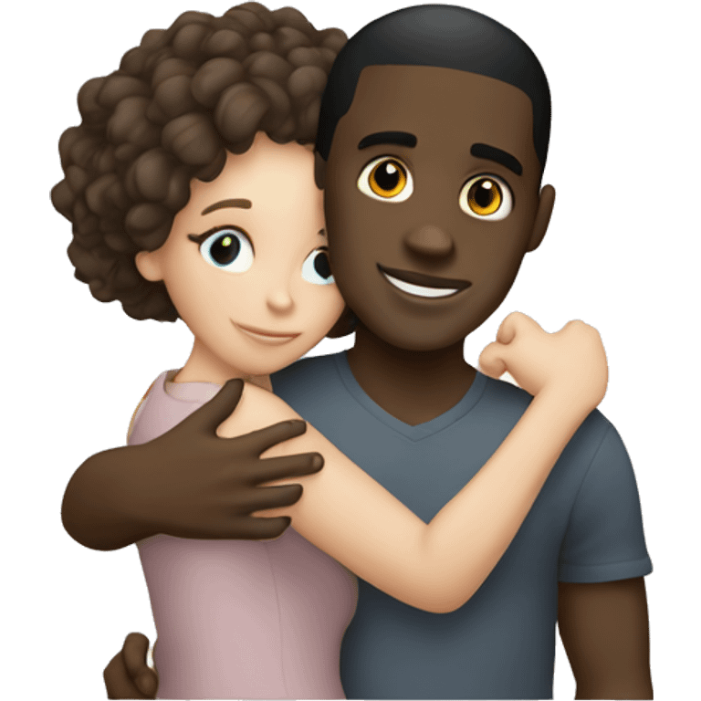 black guy white girl hugging and showing finger heart emoji