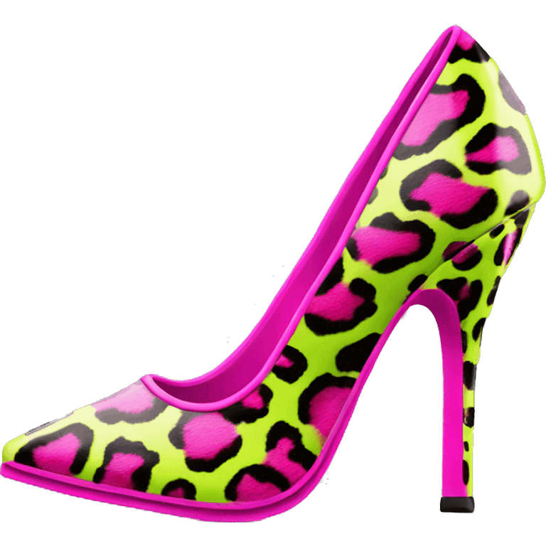 Realistic isolated top view of a pair of hot pink to lime green leopard print pointed toe high heel shoes. emoji