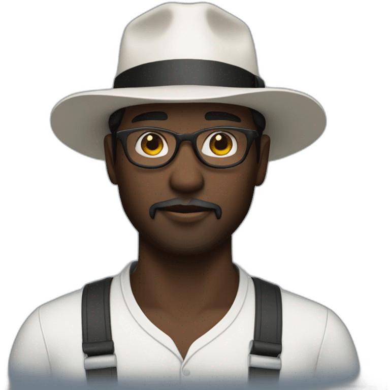 Dark skinned man with a white fedora and glasses and small black beard emoji