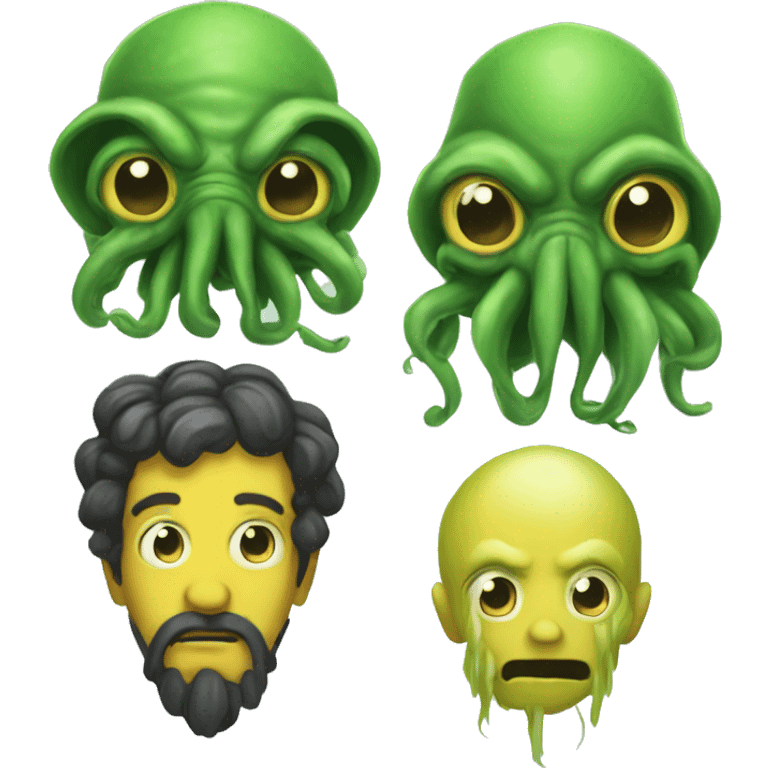 2 Cthulhu, a Cthulhu yellow and  a Cthulhu green emoji