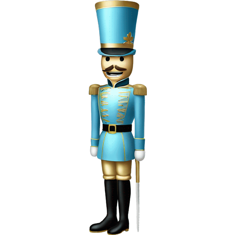 Realistic tall full body pastel blue christmas nutcracker soldier with metallic gold hat and boots. emoji