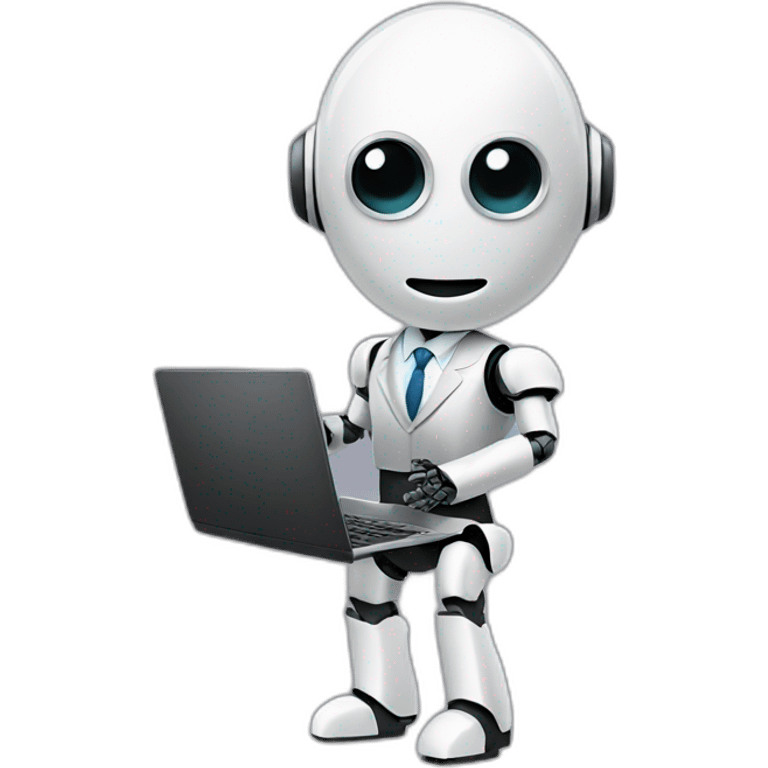 robot in a suit with head tilted using a laptop emoji