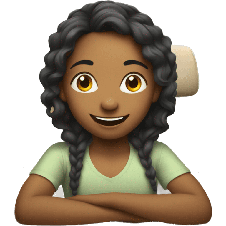 smiling girl in car interior do yoga emoji