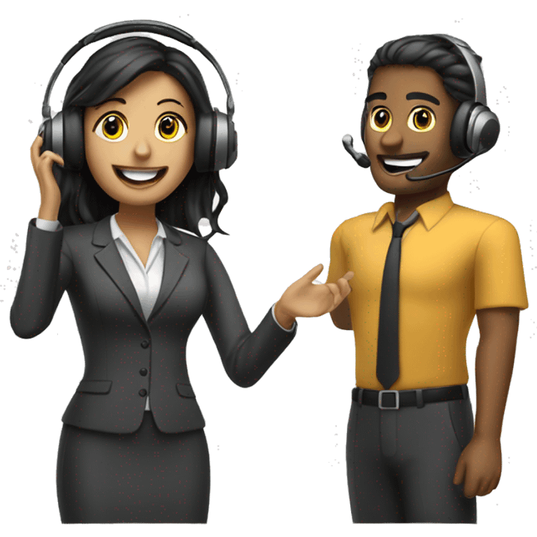 two sales agents wearing a headset with a microphone emoji