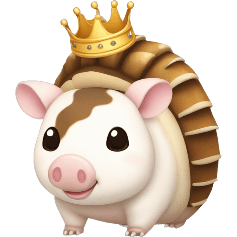  Brown and white piebald chubby round armadillo pig panda centipede armadillo wearing a crown emoji