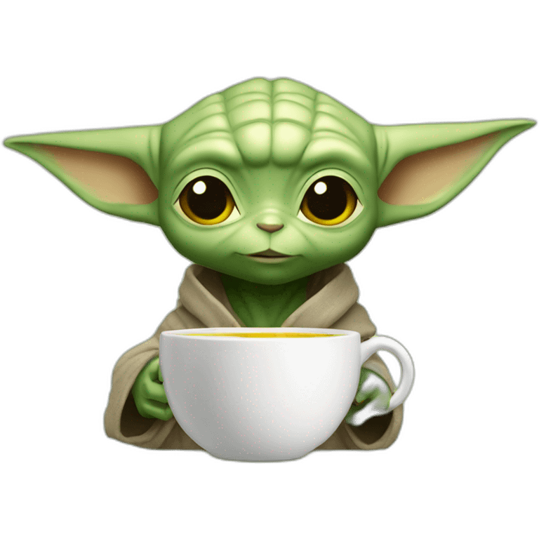 Yoda avec une tasse Pikachu emoji